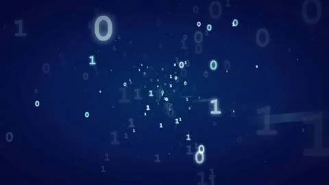 Abstract Digital Binary Code Stream Flowing Through Dark Blue Cyber Space Stock Footage 336775197
