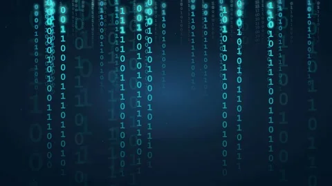 Abstract Digital Binary Code Stream Falling on Dark Blue Background for Stock Footage 336775258