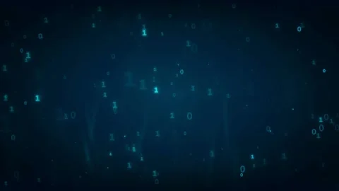 Abstract digital binary code stream flowing through dark blue cyberspace Stock Footage 336775397