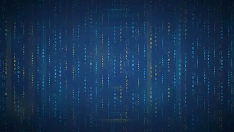 Abstract Digital Binary Code Stream Flowing Vertically on Dark Blue Stock Footage 336775925