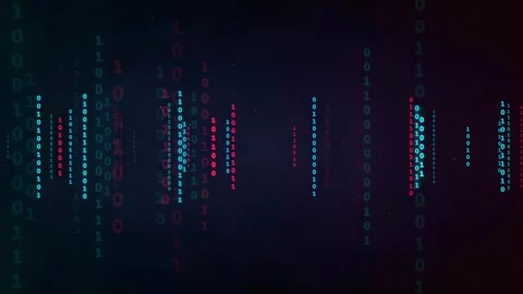 Abstract Digital Binary Code Stream with Glowing Blue and Red Data Particles on Stock Footage 336776122