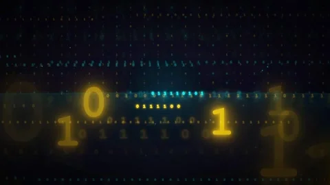 Abstract digital binary code stream flowing through dark cyberspace with Stock Footage 336776342