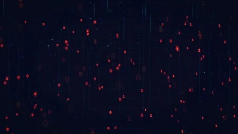 Abstract Digital Binary Code Stream with Red and Blue Glowing Numbers on Dark Stock Footage 336778518