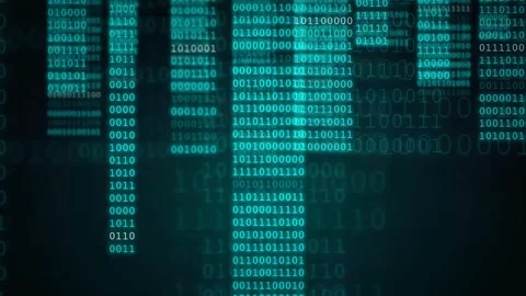 Abstract Digital Binary Code Stream Flowing Across Dark Blue Background for Stock Footage 336778550