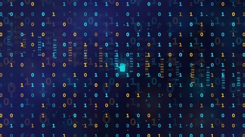 Abstract Digital Binary Code Stream Flowing Through Dark Blue Cyber Space Stock Footage 336778701