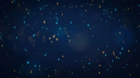 Abstract digital binary code stream flowing through dark blue space with Stock Footage 336778720