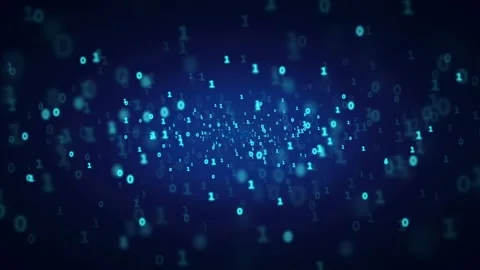 Abstract Digital Binary Code Stream Flowing Through Dark Blue Cyberspace Stock Footage 336778763