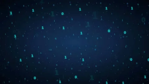 Abstract Digital Binary Code Stream Floating in Dark Blue Cyber Space Background Stock Footage 336780222