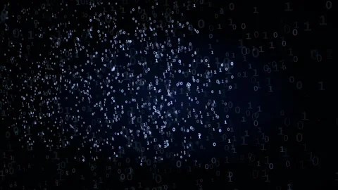 Abstract digital binary code stream with glowing blue particles moving in dark Stock Footage 339319186