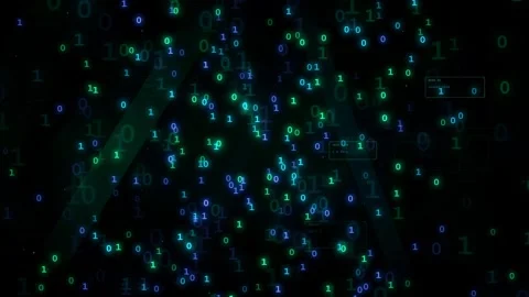 Abstract Digital Binary Code Stream Flowing Through Dark Space with Blue and Stock Footage 339319371