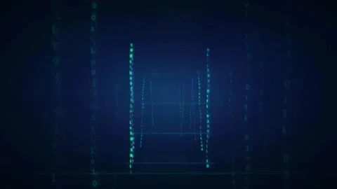 Abstract Digital Binary Code Stream Flowing Through Dark Blue Cyberspace Stock Footage 339319432