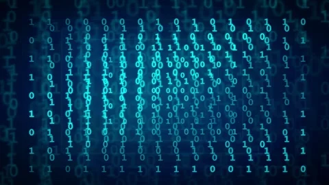 Abstract Digital Binary Code Stream Flowing Across a Dark Blue Cyber Space Stock Footage 339321793