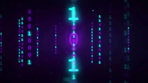 Abstract Digital Binary Code Stream with Glowing Purple and Blue Data Stock Footage 339321917