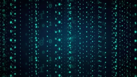 Abstract Digital Binary Code Stream Falling on Dark Blue Background for Stock Footage 339322648