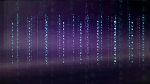 Abstract Digital Binary Code Stream Flowing Over Dark Purple and Blue Gradient Stock Footage 339322985