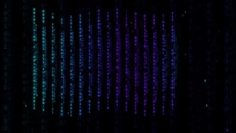 Abstract Digital Binary Code Stream with Purple and Blue Neon Lights on Black Stock Footage 339323197