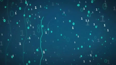 Abstract digital binary code stream flowing through dark blue cyberspace Stock Footage 339324338