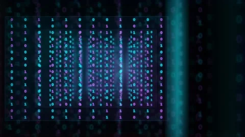 Abstract digital binary code stream with glowing blue and purple light on dark Stock Footage 339326207