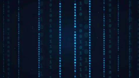Abstract digital binary code streaming vertically on a dark blue technological Stock Footage 336772204