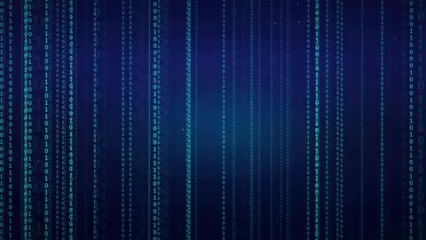 Abstract digital binary code streaming vertically on a dark blue technological Stock Footage 336772587