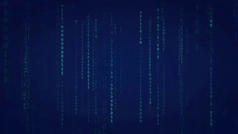 Abstract digital binary code streaming vertically on a dark blue technological Stock Footage 336772725