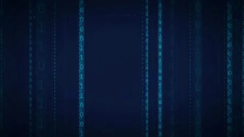 Abstract digital binary code streaming vertically on a dark blue technological Stock Footage 336773279