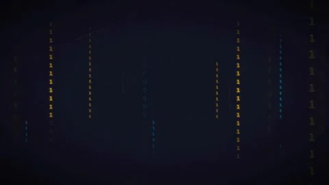 Abstract digital binary code streaming vertically on a dark blue technological Stock Footage 336773352