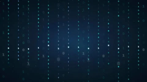Abstract digital binary code streaming vertically on a dark blue technological Stock Footage 336774315