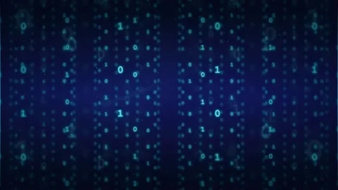 Abstract digital binary code streaming background with blue glowing numbers and Stock Footage 336774328