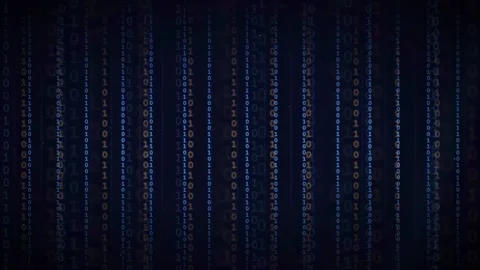 Abstract digital binary code streaming vertically on a dark blue technological Stock Footage 336774343