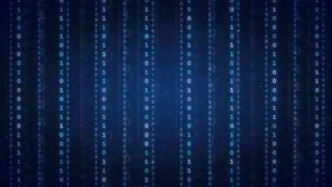 Abstract digital binary code streaming vertically on a dark blue technological Stock Footage 336774507