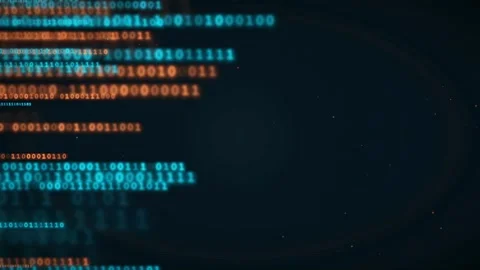 Abstract digital binary code streaming across a dark blue background for Stock Footage 336774548