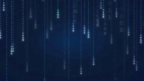 Abstract digital binary code streaming vertically on a dark blue technological Stock Footage 336774815
