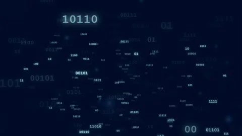 Abstract digital binary code streaming through dark blue space for technology Stock Footage 336775333