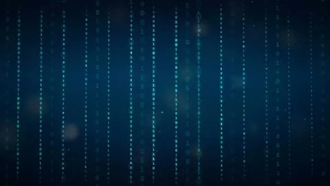 Abstract digital binary code streaming vertically on a dark blue futuristic Stock Footage 336777642