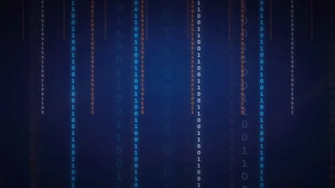 Abstract digital binary code streaming vertically on a dark blue technological Stock Footage 336777653