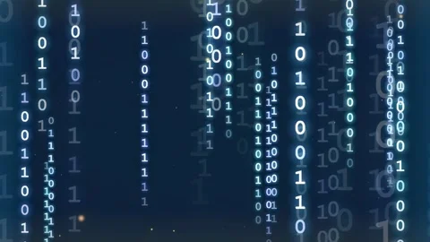 Abstract digital binary code streaming vertically on a dark blue technological Stock Footage 336777979