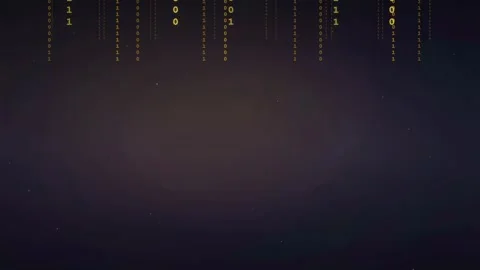 Abstract digital binary code streaming vertically on a dark purple and gold Stock Footage 336778486