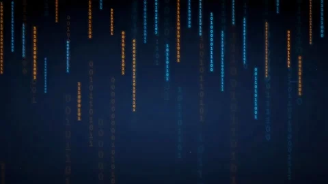 Abstract Digital Binary Code Streaming Downward on Dark Blue Background for Stock Footage 336779748