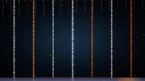 Abstract digital binary code streaming vertically on a dark blue technological Stock Footage 336781420