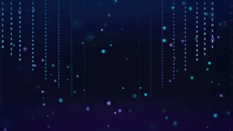 Abstract digital binary code streaming vertically on a dark blue futuristic Video stock 339318499