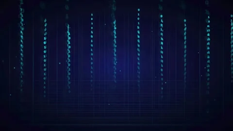 Abstract digital binary code streaming vertically on a dark blue futuristic Stock Footage 339320994