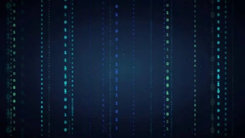 Abstract Digital Binary Code Streaming Vertically on Dark Blue Background for Stock Footage 339322978