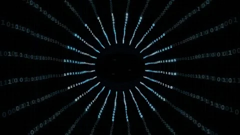 Abstract digital binary code streaming in a circular tunnel motion on a dark Stock Footage 339323483