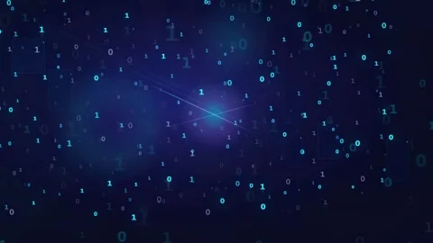Abstract digital binary code streaming through a dark blue cyberspace with Stock Footage 339324525