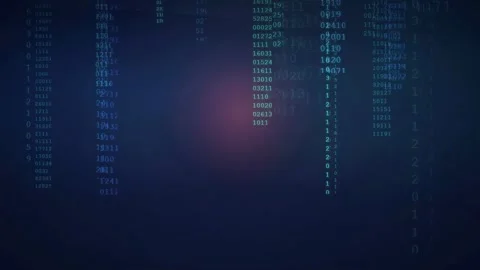 Abstract digital binary code streaming vertically on a dark blue technological Stock-Footage 343157481