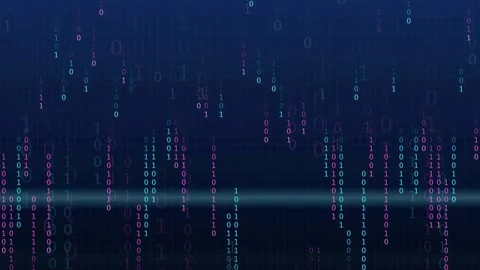 Abstract digital binary code streaming on a dark blue background for technology Video stock 343165115