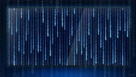 Abstract digital binary code streaming vertically on a dark blue technological Stock-Footage 343168036