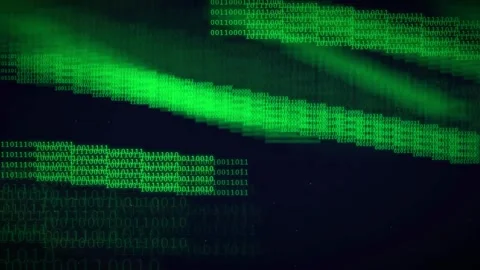 Abstract digital binary code streams flowing horizontally across a dark blue Stock Footage 336773345