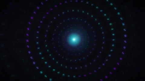 Abstract Digital Binary Code Tunnel with Glowing Blue and Purple Light in Dark Stock Footage 336775347